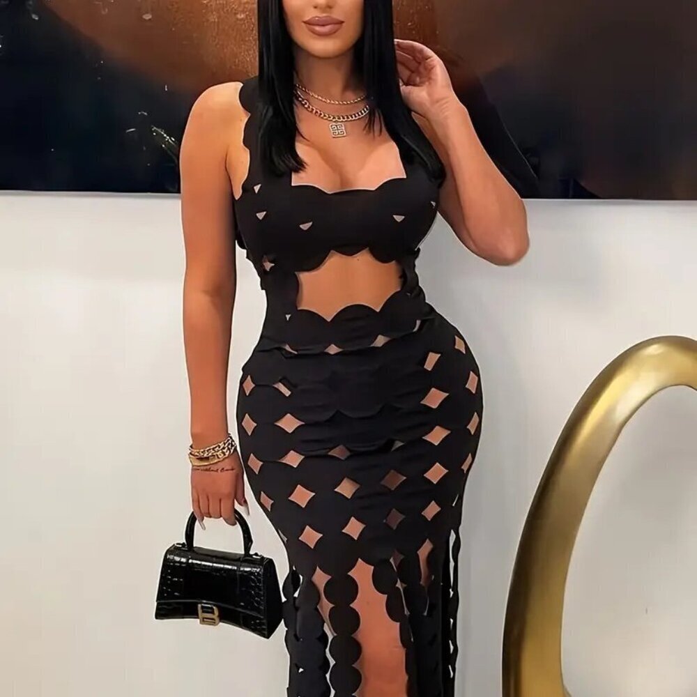 Sexy Sleeveless High-Waisted Cut Out Maxi Dress (Size: Small)